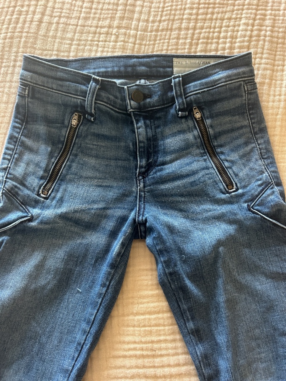 Rag & Bone /JEAN Moto Zip Skinny Jeans Size 25 Dark Wash Ankle Zipper Detail
